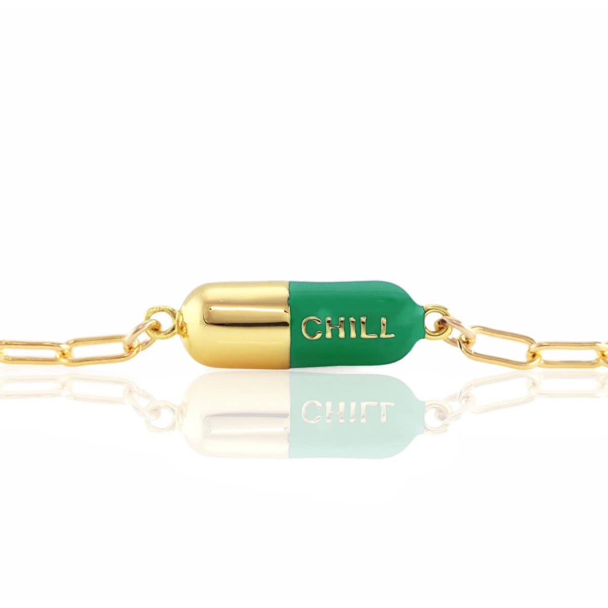 Kris Nations - Chill Pill Charm Bracelet 18K Gold Vermeil | Sterling Silver Charm Gold Filled | Sterling Silver Drawn Cable Chain Multiple Colors Lobster Clasp Nickel Free Ships from CA