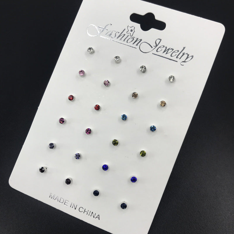 Pair Color Rhinestone Combination Simple Female One Stud Earrings