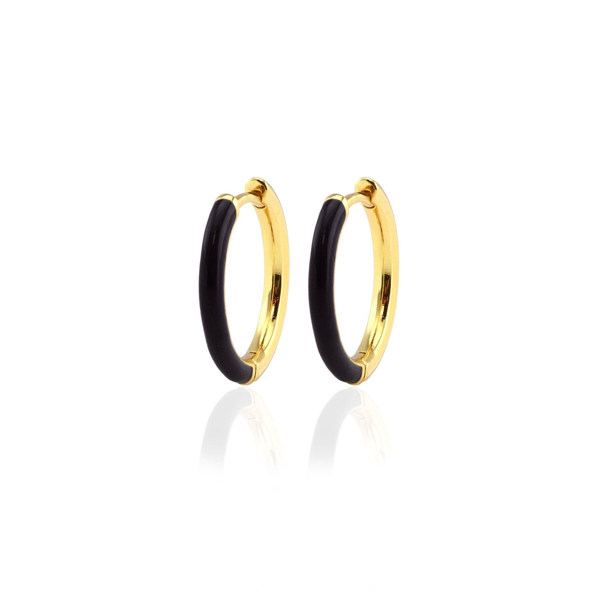 Kris Nations - Gilded Enamel Hoop Earrings 18K Gold Vermeil 20mm Hoops Multiple Colors Hinge Closure Nickel Free Hypoallergenic Ships from CA