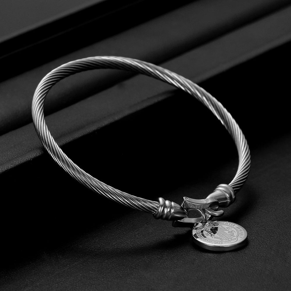 Women's Stainless Steel Round Vachette Clasp Jesus Bracelet