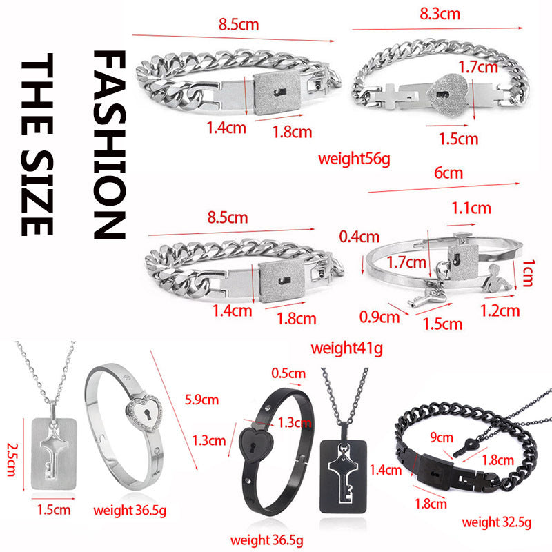Women's & Men's Valentine's Day Gift Titanium Steel Couple Lock Heart Key Bracelet