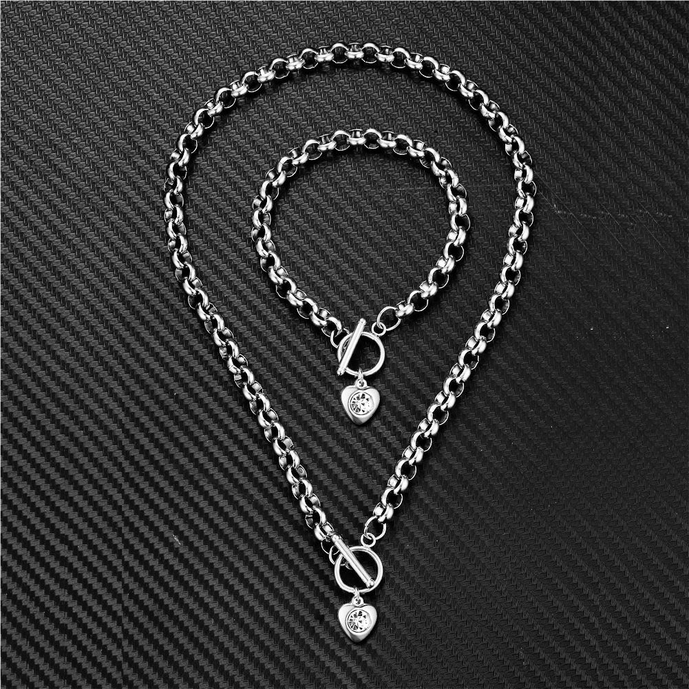 Women's Stainless Steel Keel Chain Crystal Heart Bracelets