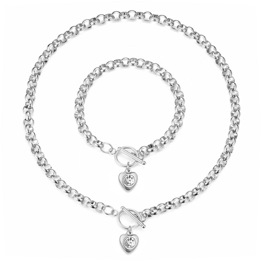 Women's Stainless Steel Keel Chain Crystal Heart Bracelets