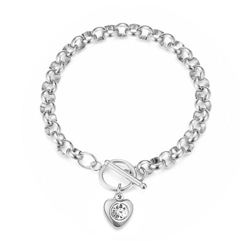 Women's Stainless Steel Keel Chain Crystal Heart Bracelets