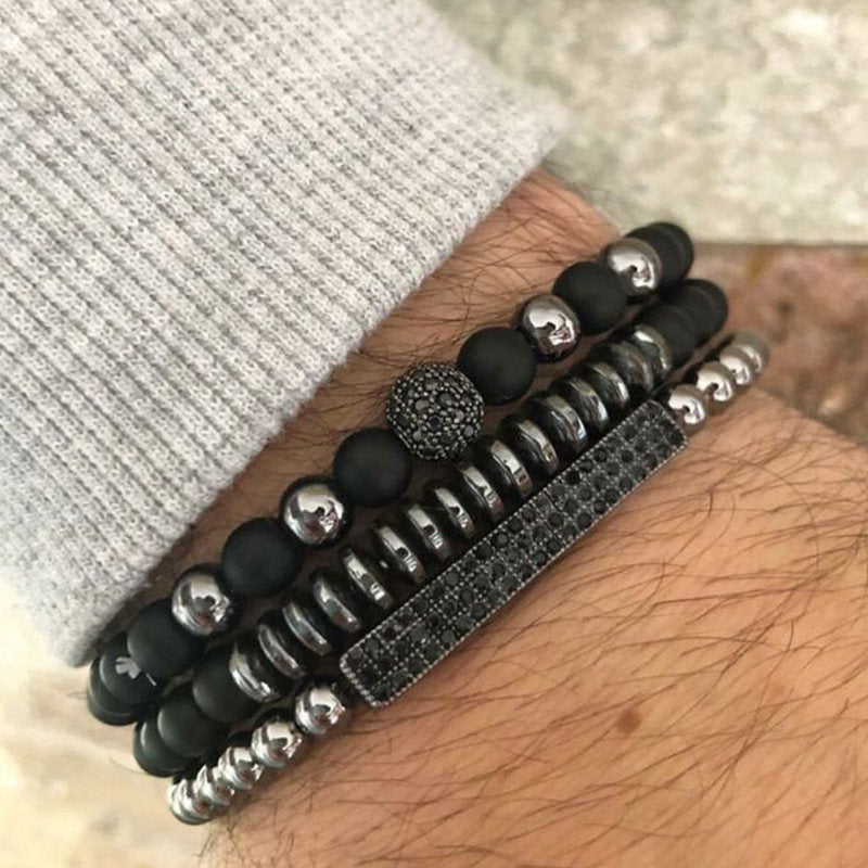 Men's Inlaid Zircon Rhinestone Ball Flying Saucer Strip Wristband Suit Bracelet