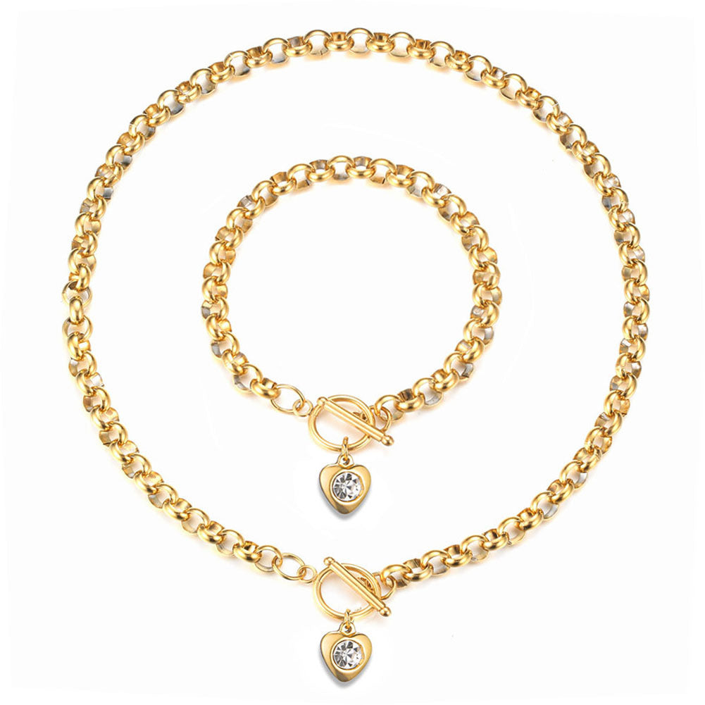 Women's Stainless Steel Keel Chain Crystal Heart Bracelets