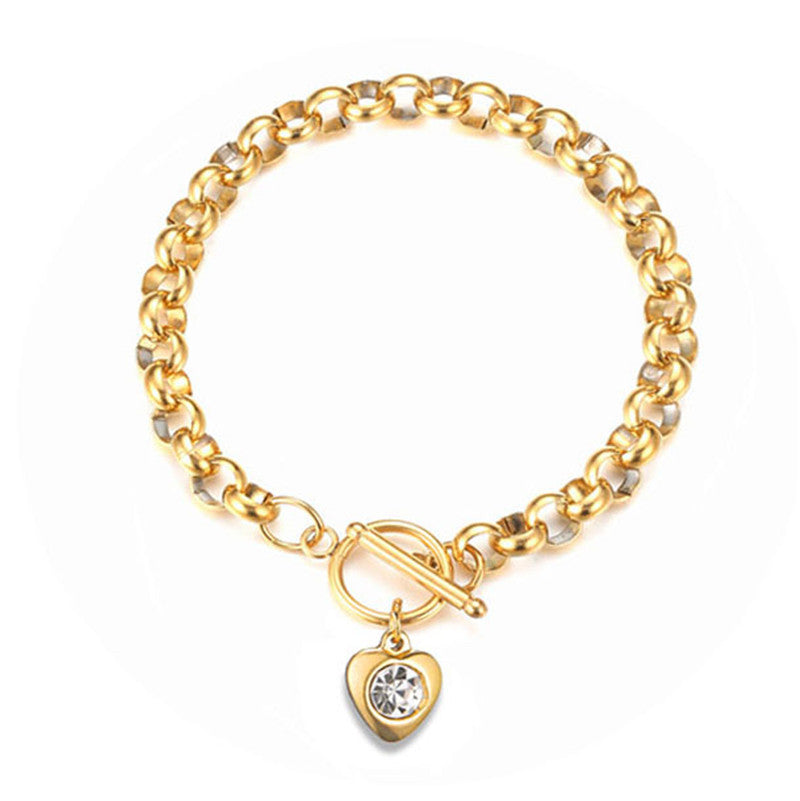 Women's Stainless Steel Keel Chain Crystal Heart Bracelets