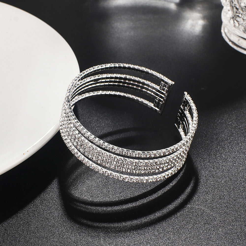Wire Five Rows Full Diamond Claw Bracelets