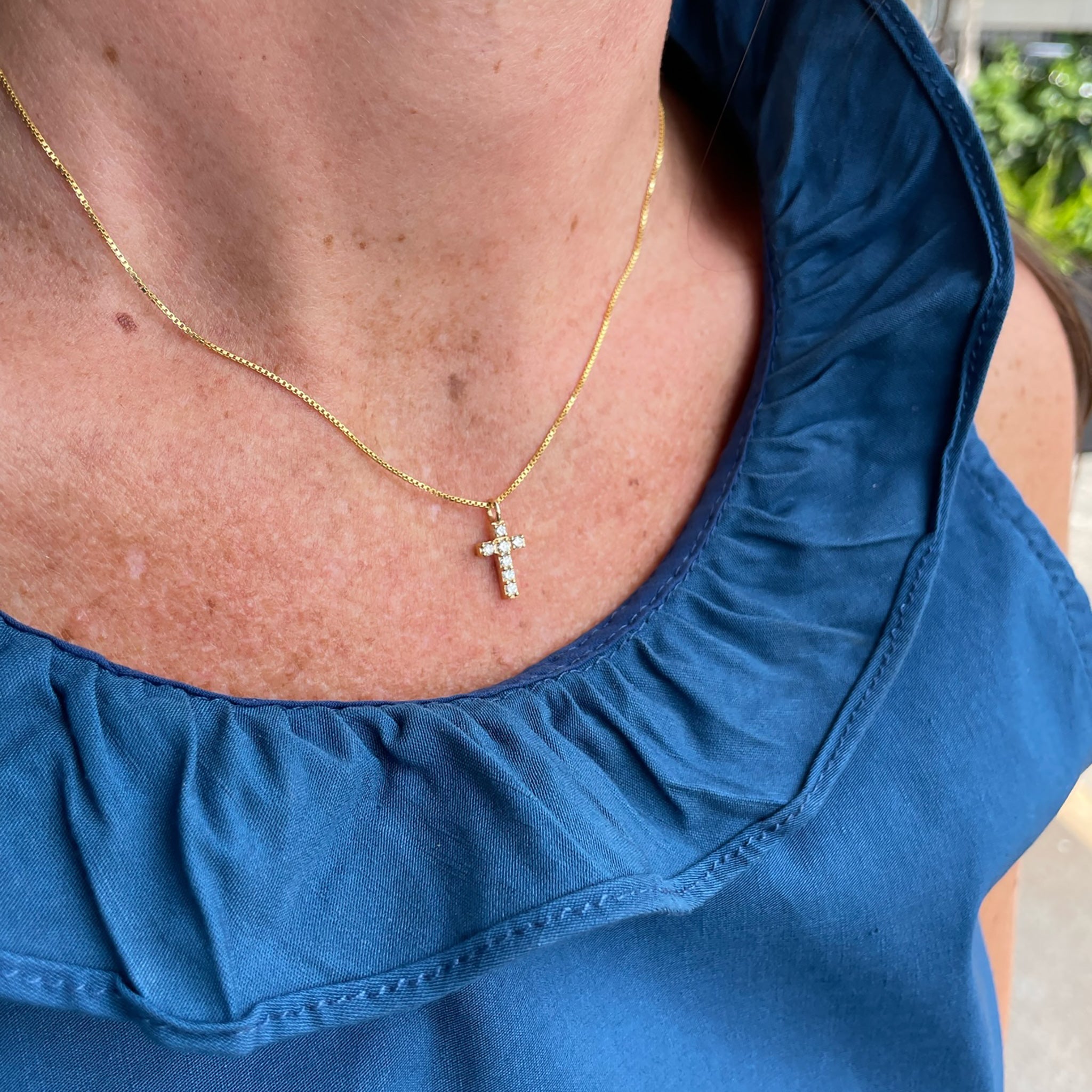 14K Dainty Diamond Cross Necklace by Christina Greene at Shirley Shoppe