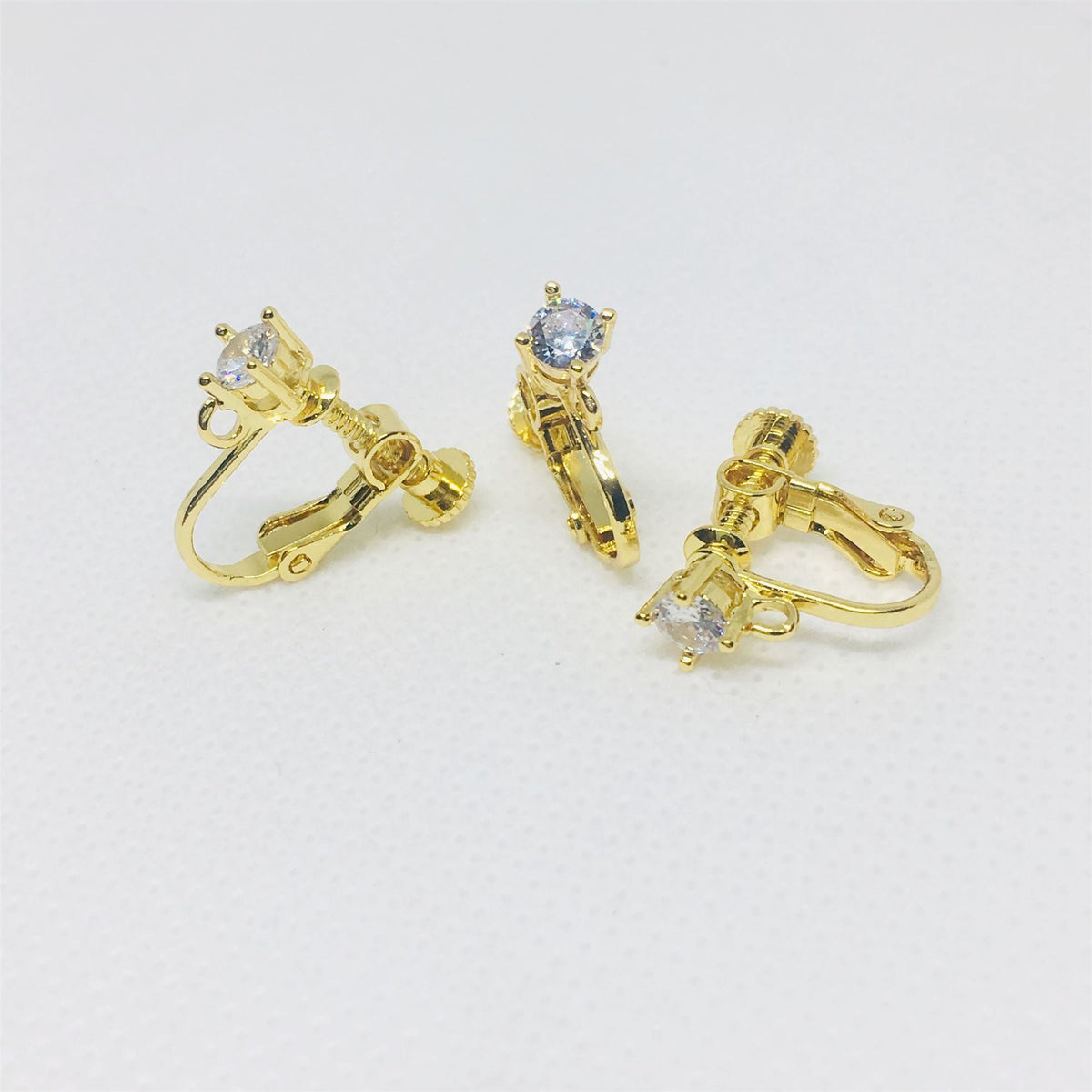 Screw Rhinestone Zircon Gold Plated Color Earrings
