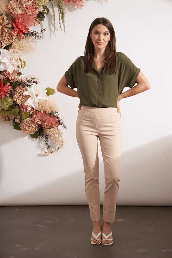 Renuar Basic Side Slit Ankle Pant