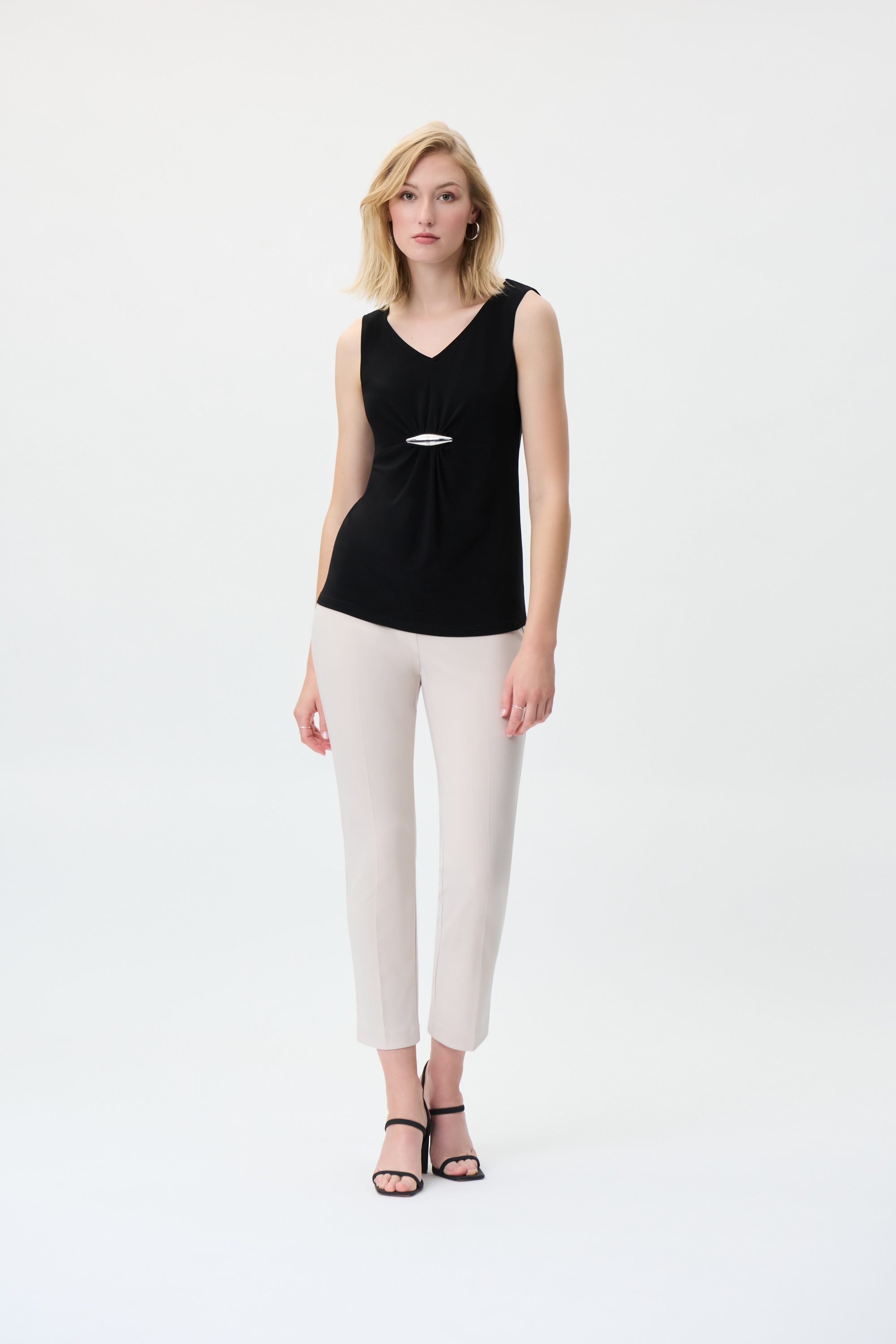 V-Neck Top with Hardware Detail
