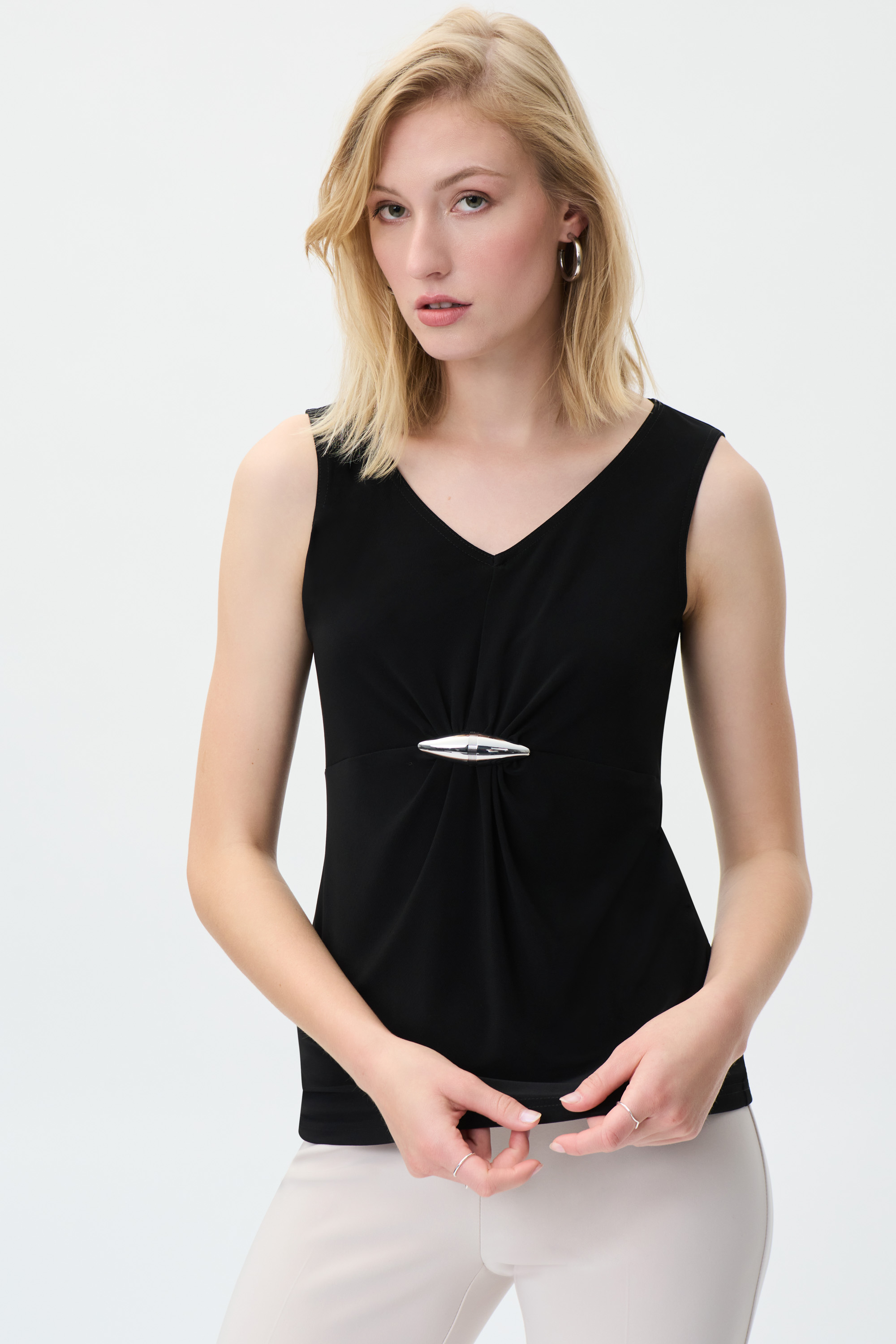 Joseph Ribkoff V-Neck Top with Hardware Detail