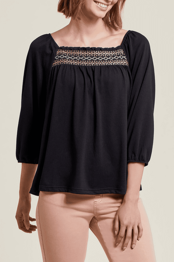 Tribal Embroidered Square Neck Top