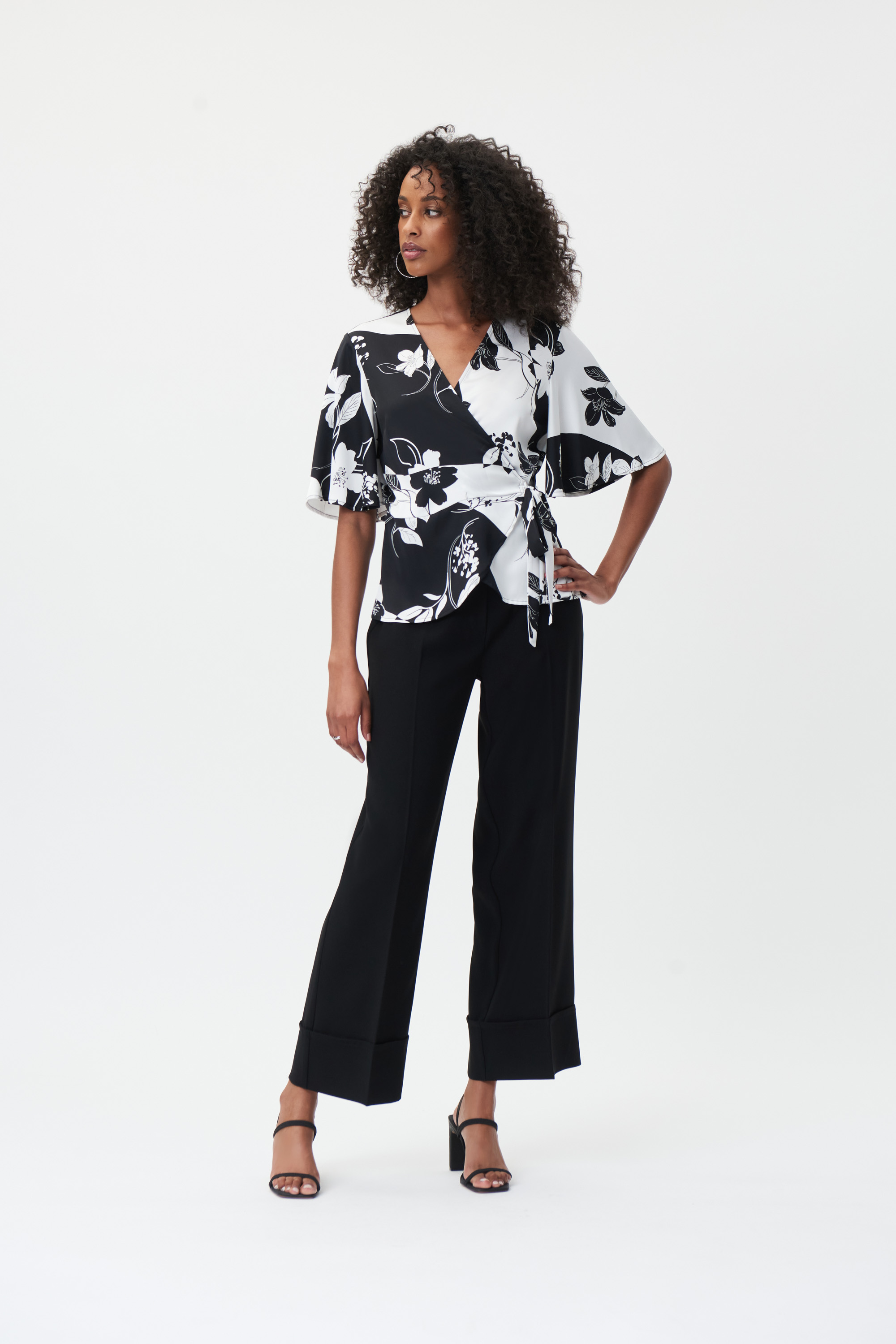 Woven Wide-Legged Twill Cuff Pants