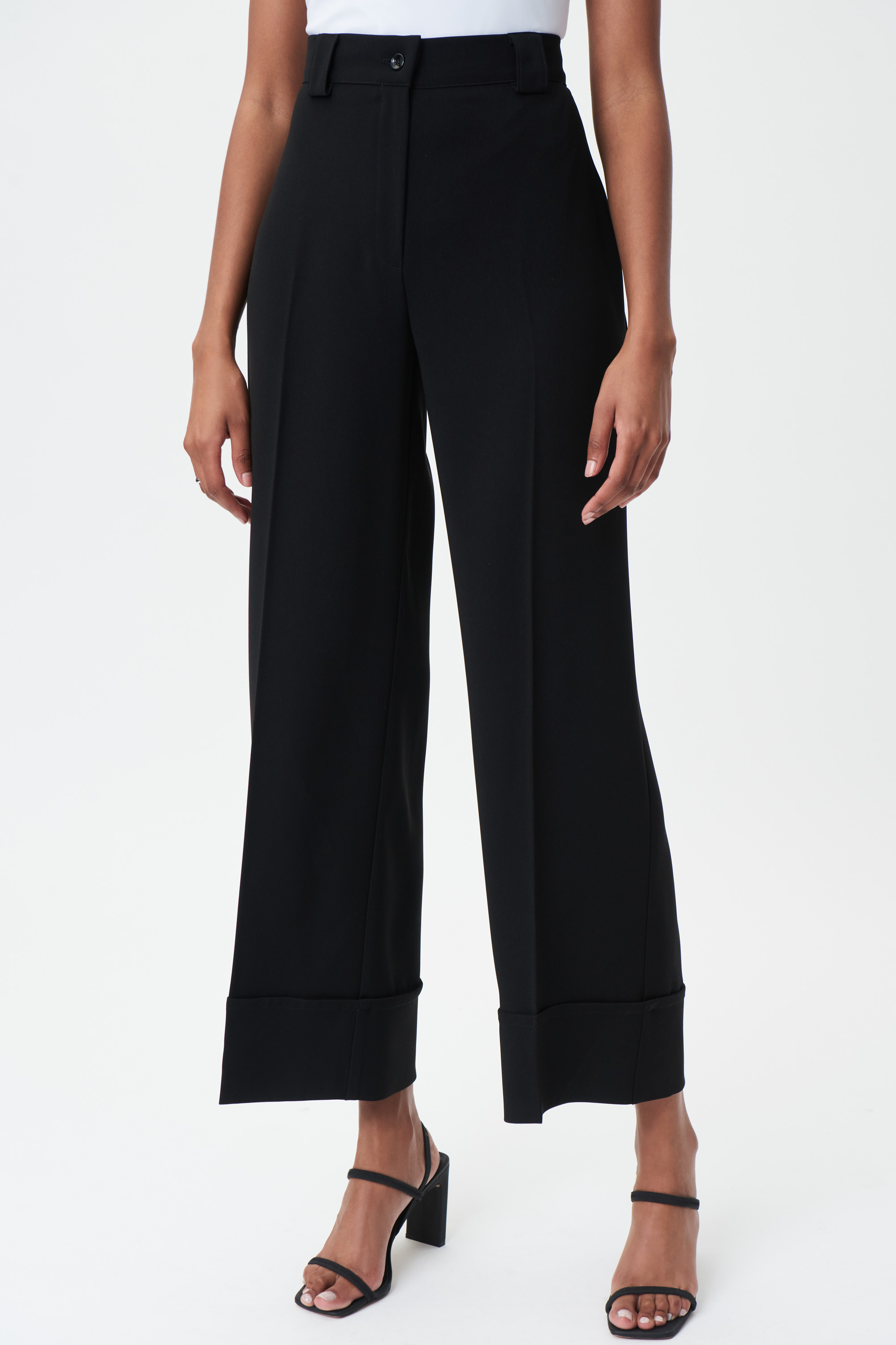 Woven Wide-Legged Twill Cuff Pants
