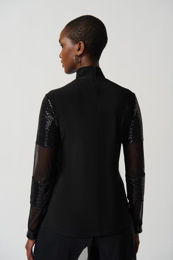 Joseph Ribkoff Silky Knit and Mesh Mock Neck Fitted Top