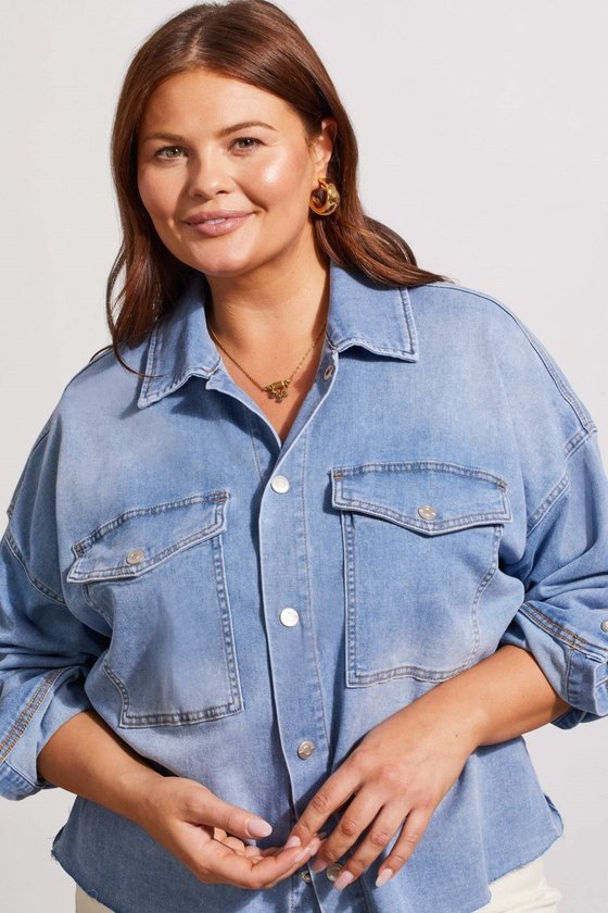 CROPPED DENIM SHACKET WITH POCKETS