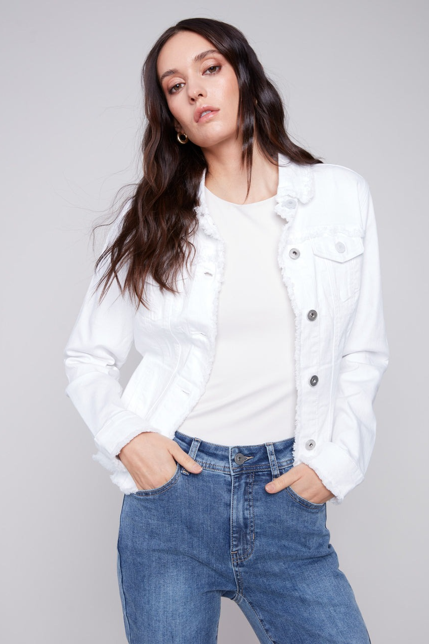 Twill Jean Jacket with Frayed Edges