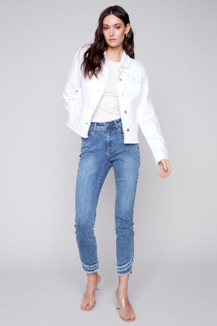 Twill Jean Jacket with Frayed Edges
