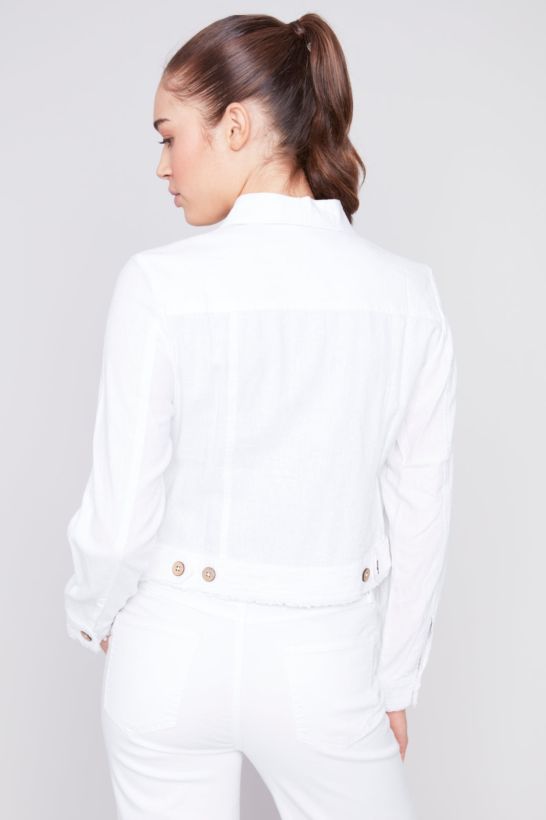 Linen Blend Jacket-solid white