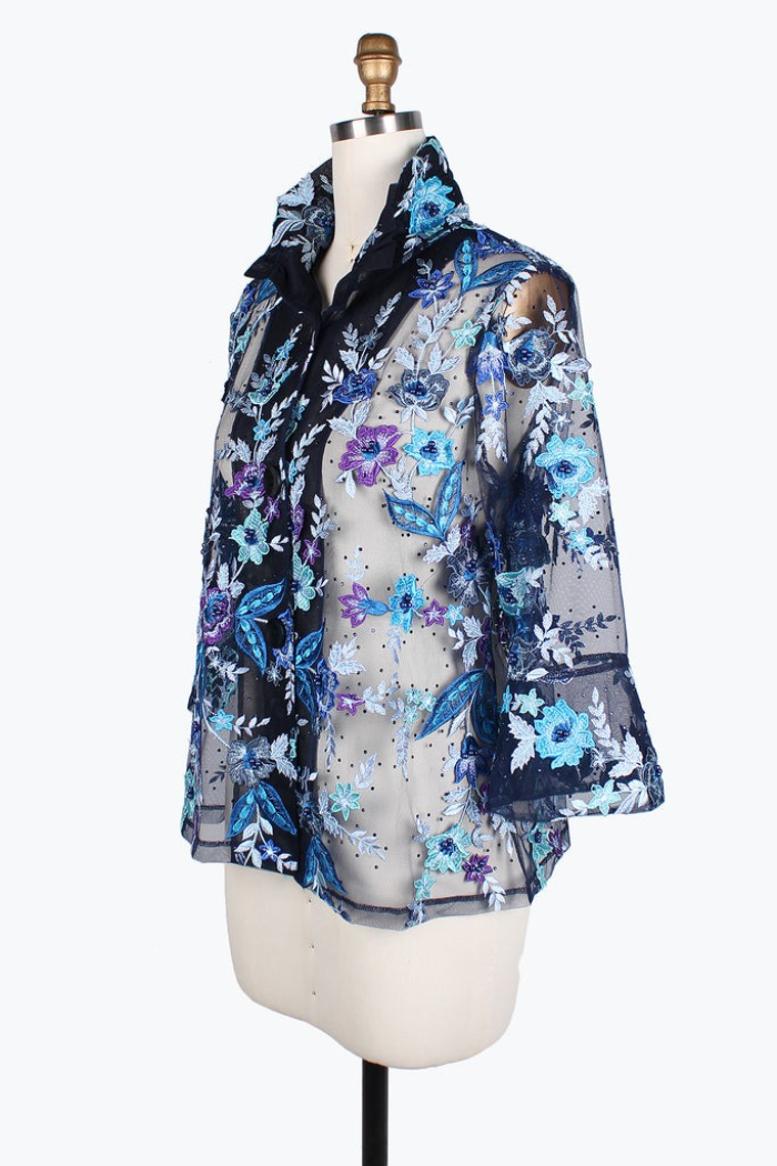 Floral Embroidery Mesh Jacket