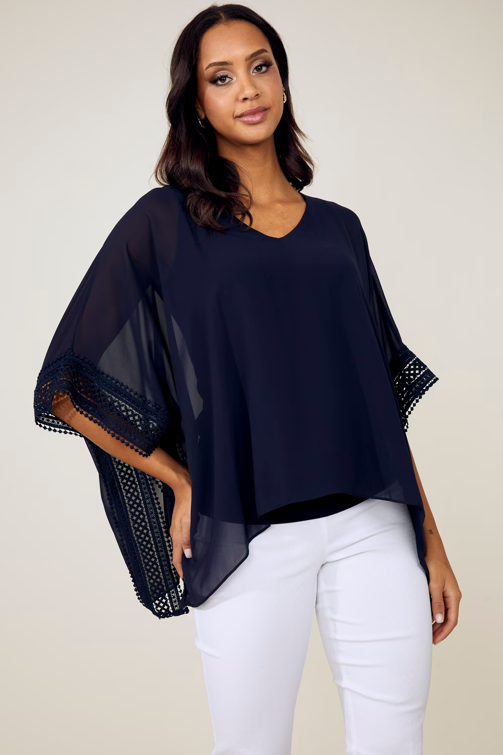 Chiffon And Silky Knit Poncho Top