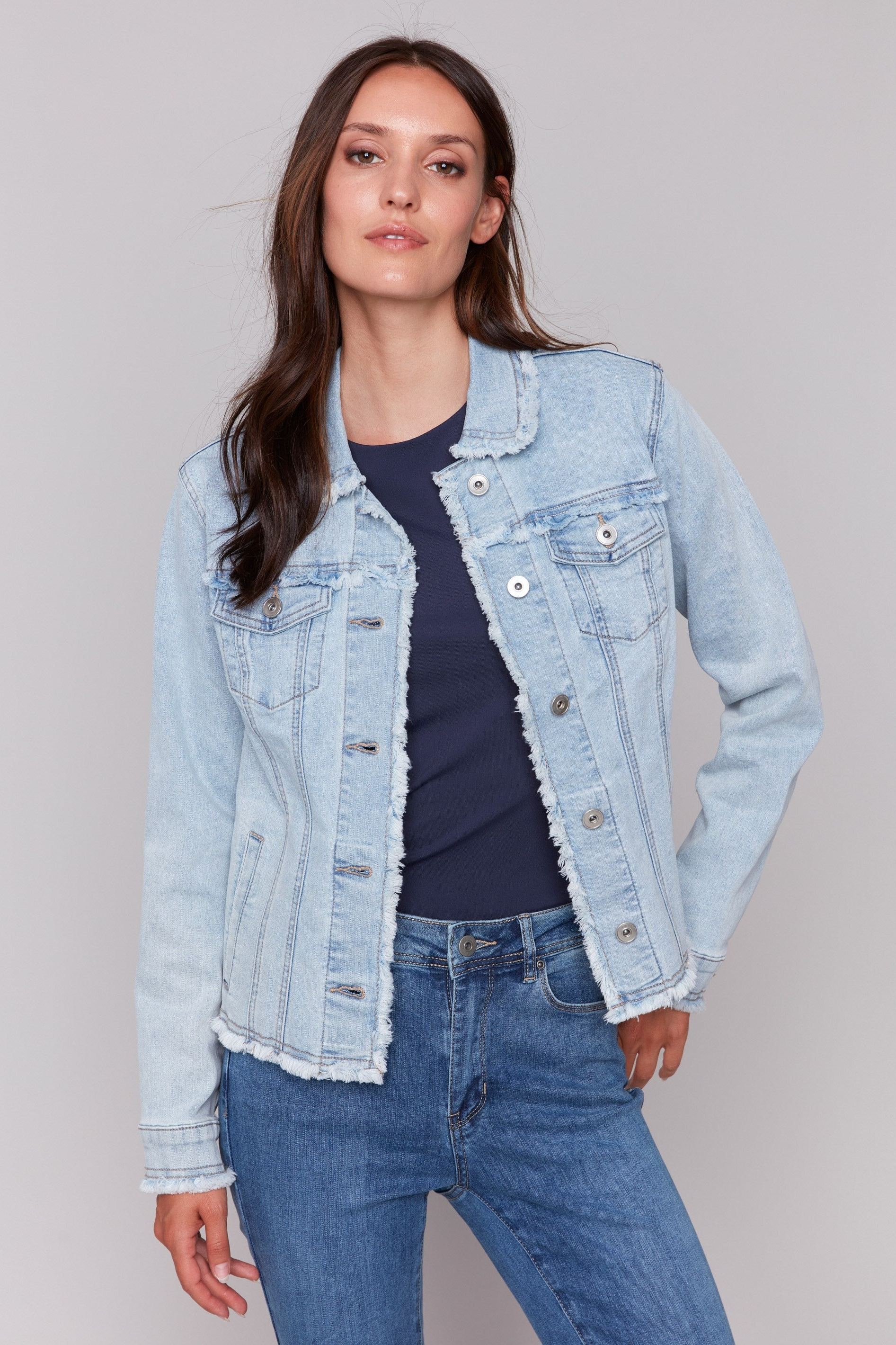 Twill Jean Jacket With Frayed Edges
