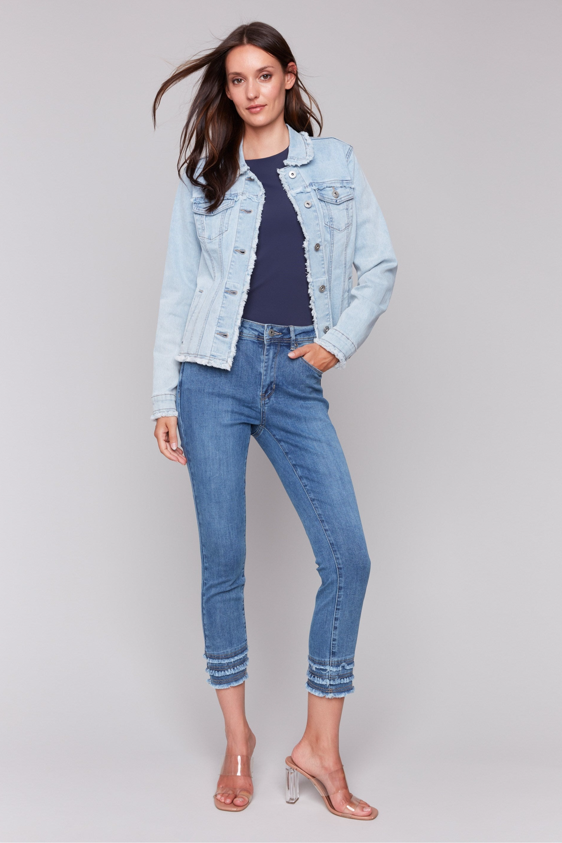 Twill Jean Jacket With Frayed Edges