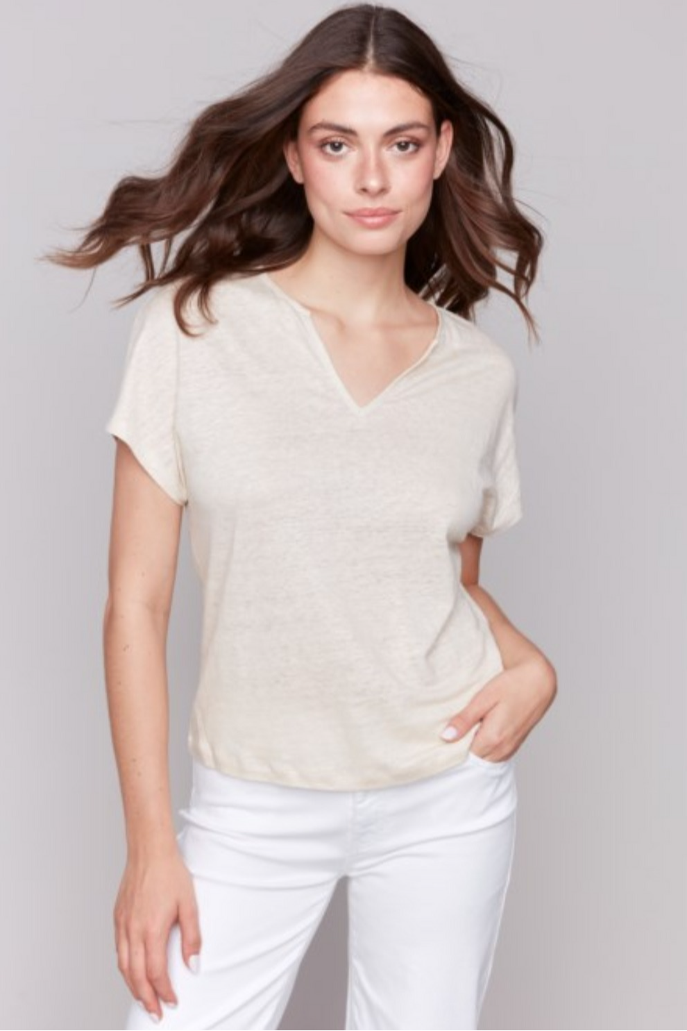 Split Neck Dolman Short Sleeve Top