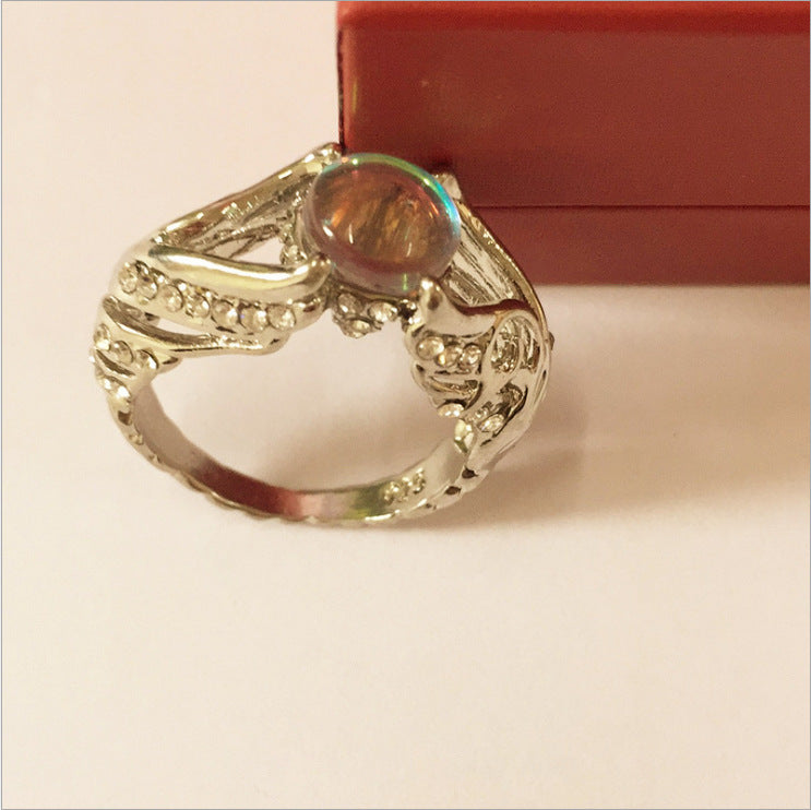 Hollow White Swan Colorful Imitation Moonstone Rings