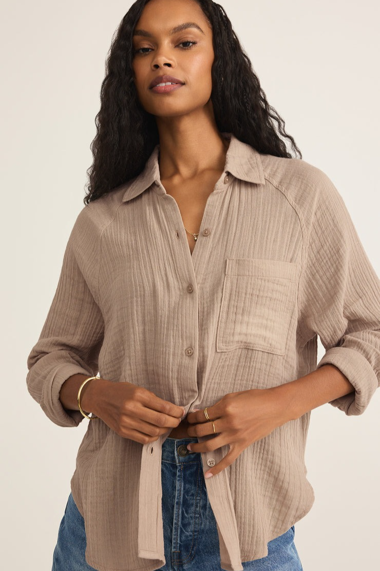 Breezy Gauze Button-Down Shirt