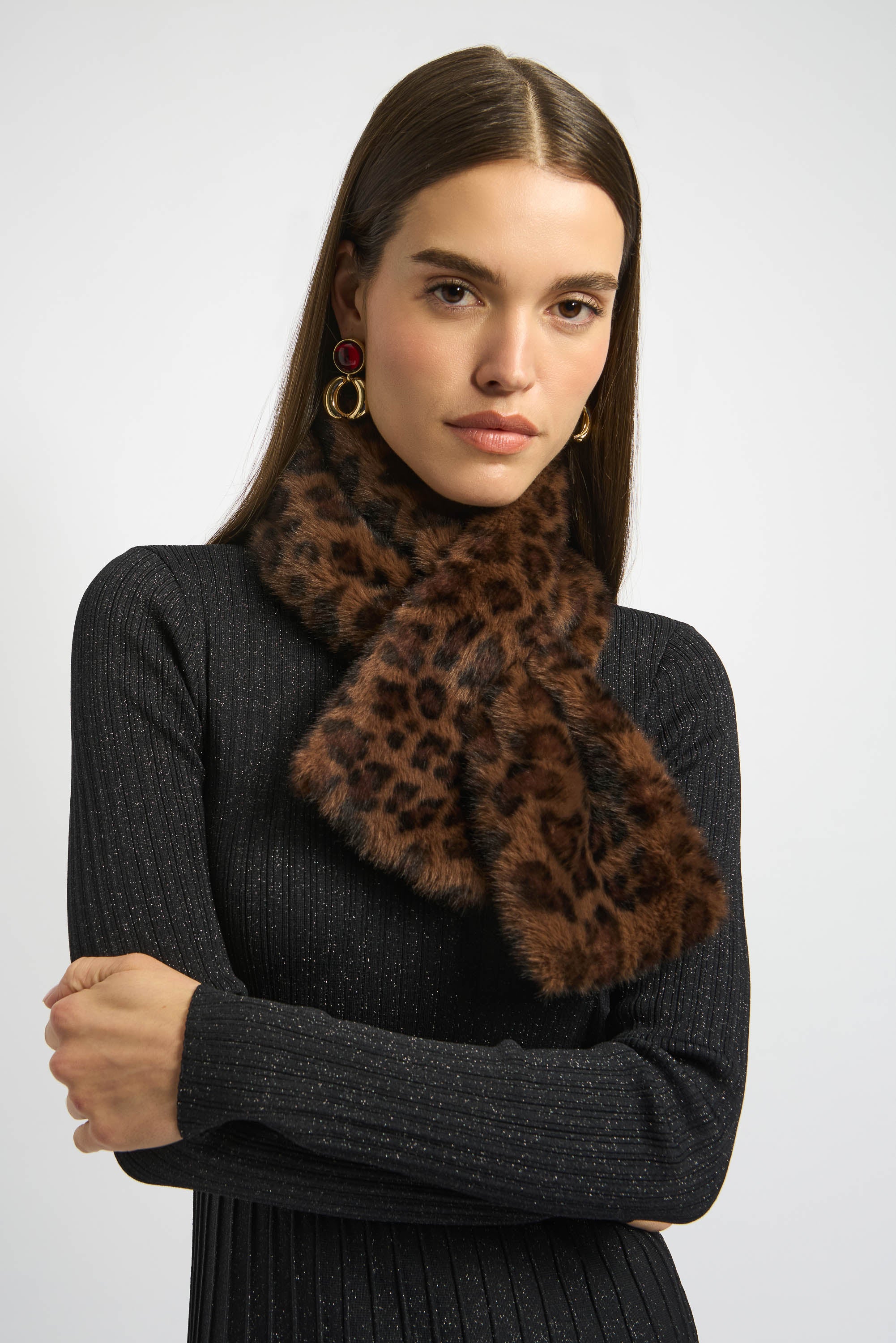 Faux Fur Leopard Print Pull-Through Scarf