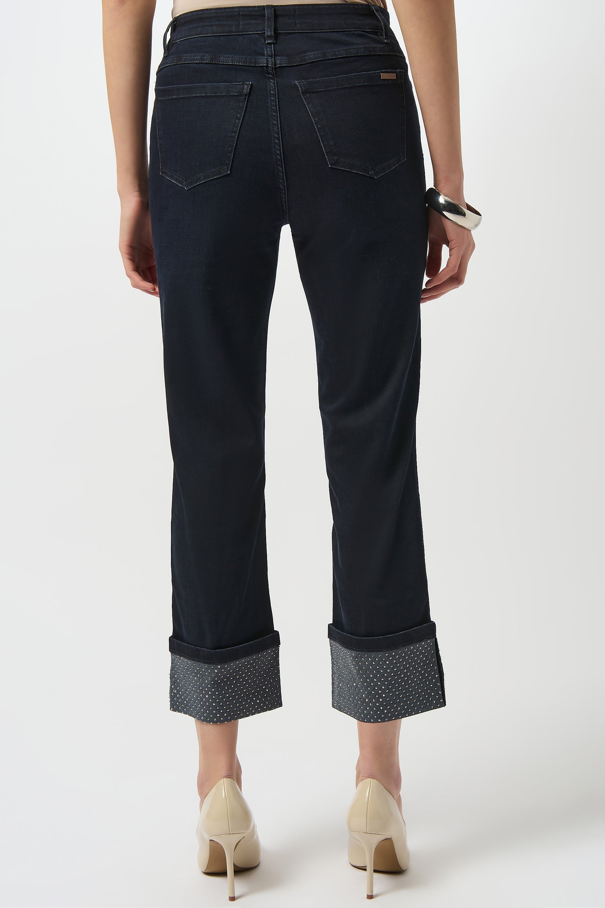 Straight Crop Stretch Jeans with Turned Hem