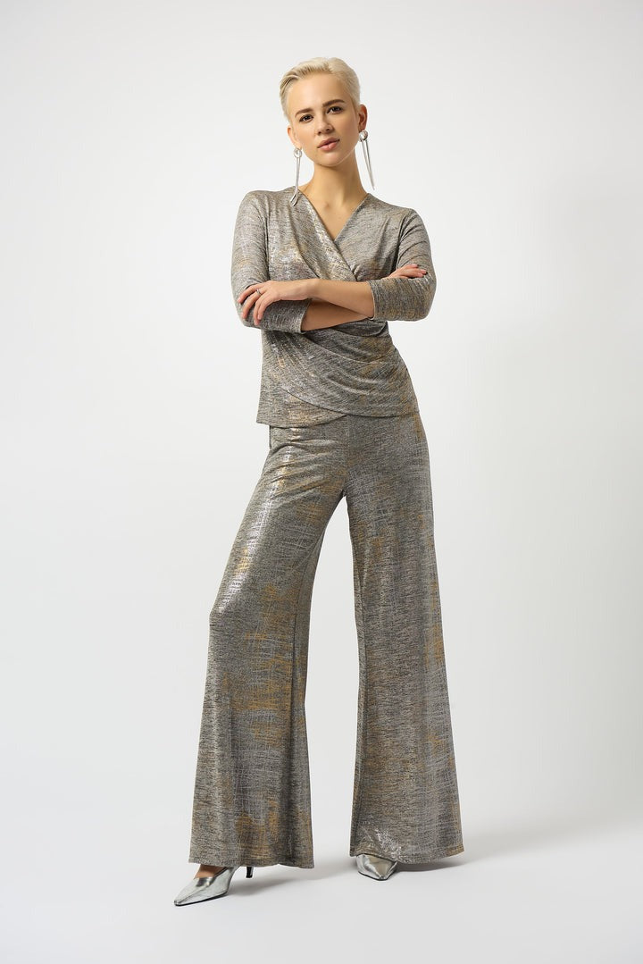 Foiled Mélange Knit Wide Leg Pants