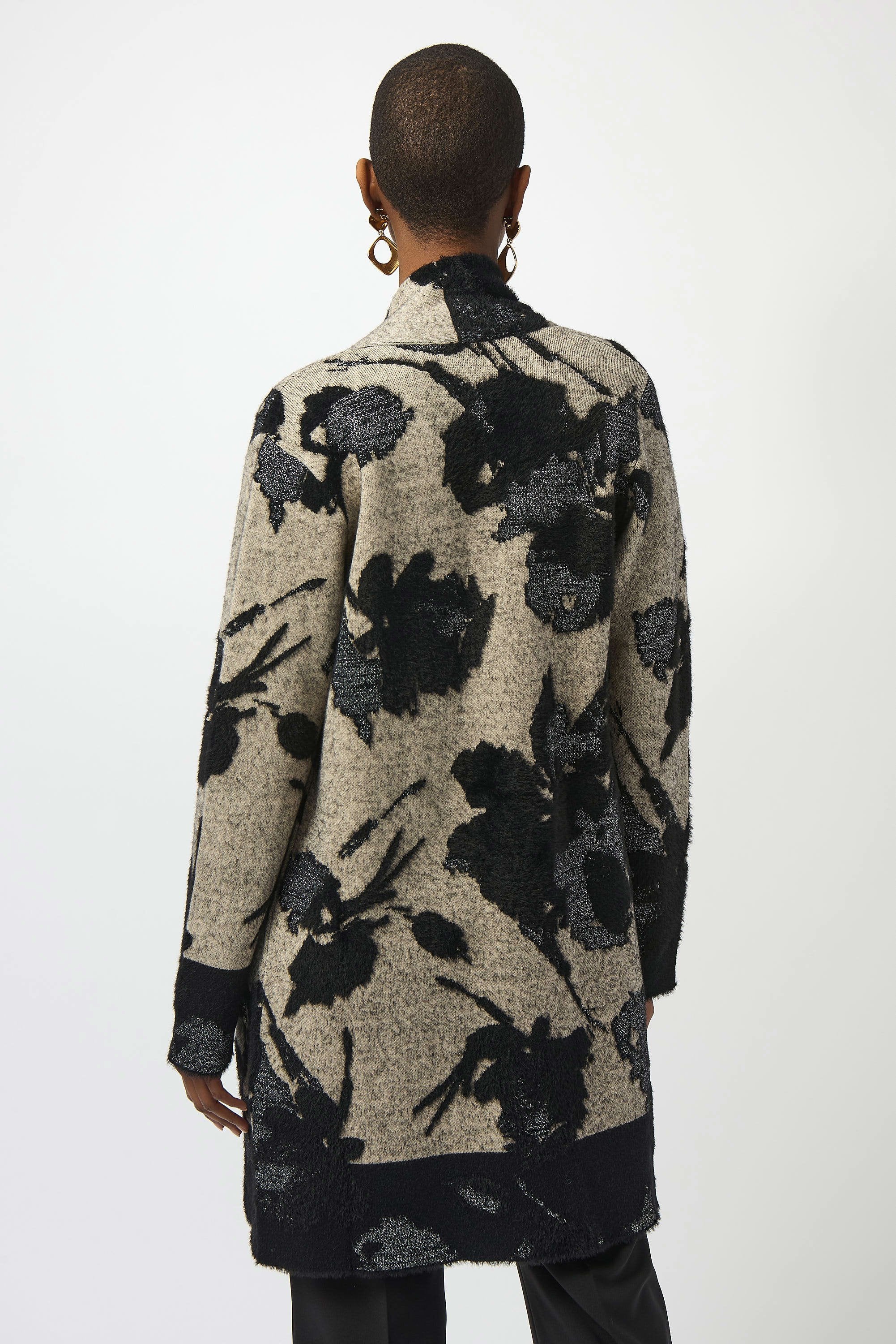 Abstract Jacquard Sweater Knit Long Cardigan