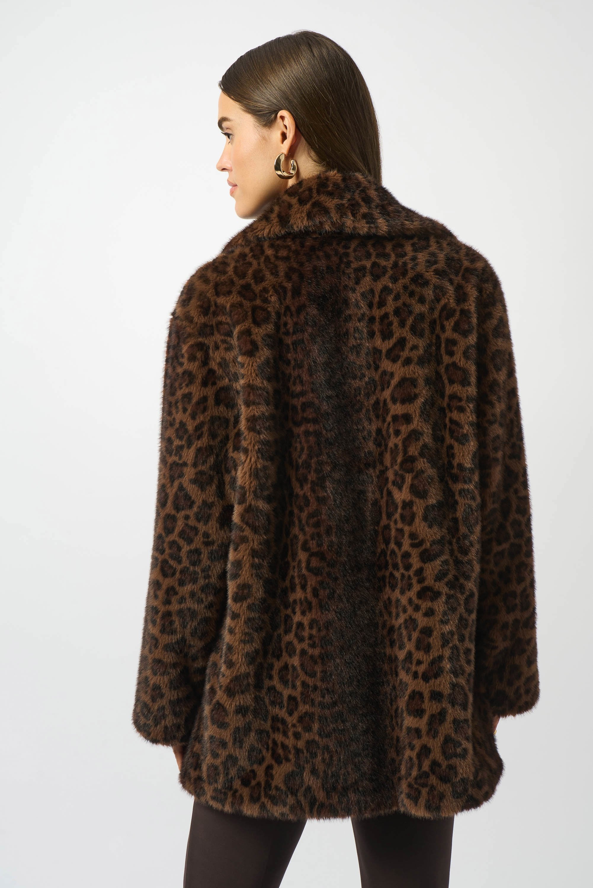 Faux Fur Leopard Print Double-Breasted Coat