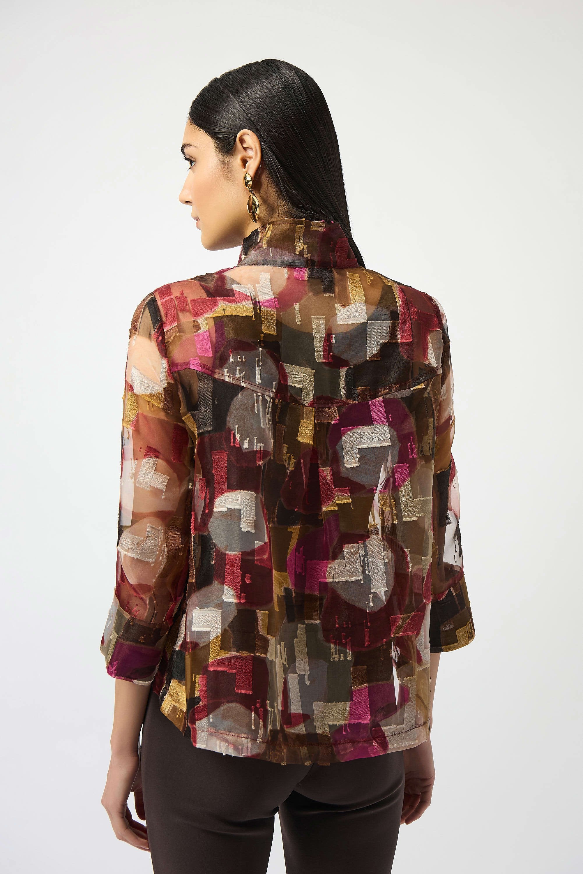 Organza Abstract Print Two-Piece Trapeze Jacket