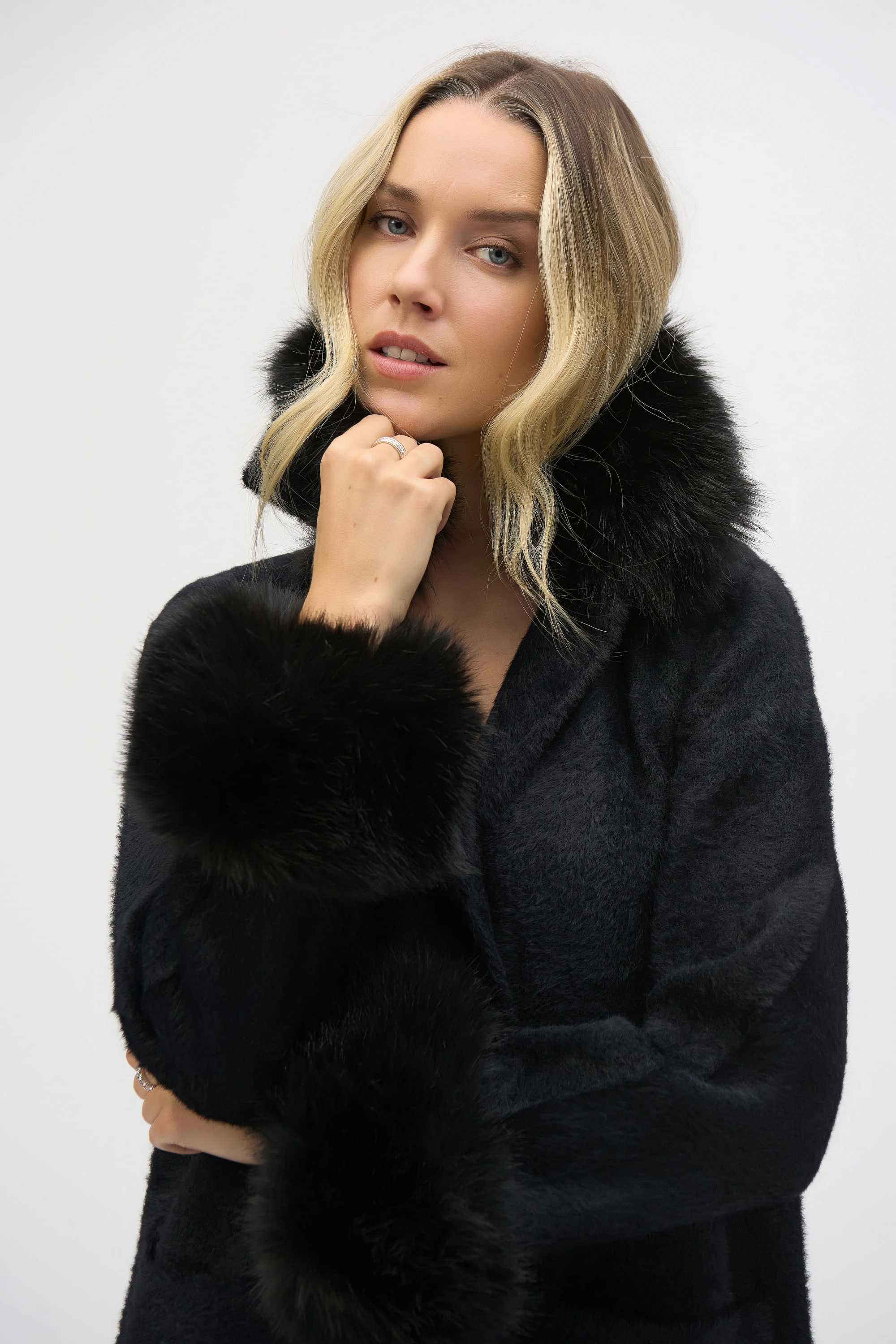 Feather Yarn And Faux Fur Coat