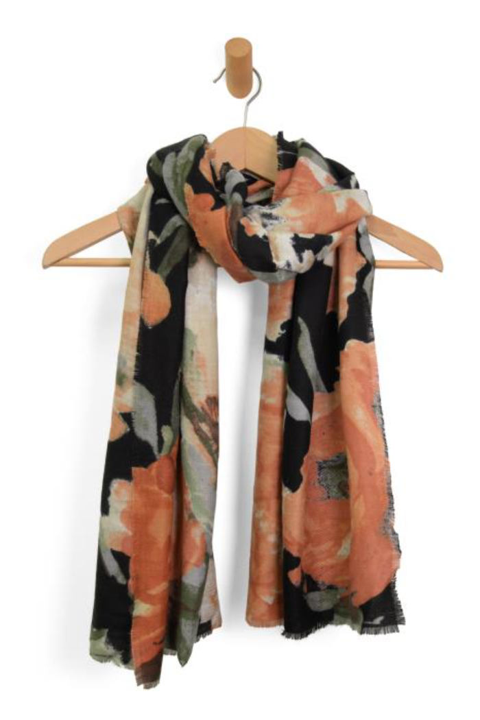 Black Golden Rose Floral Scarf