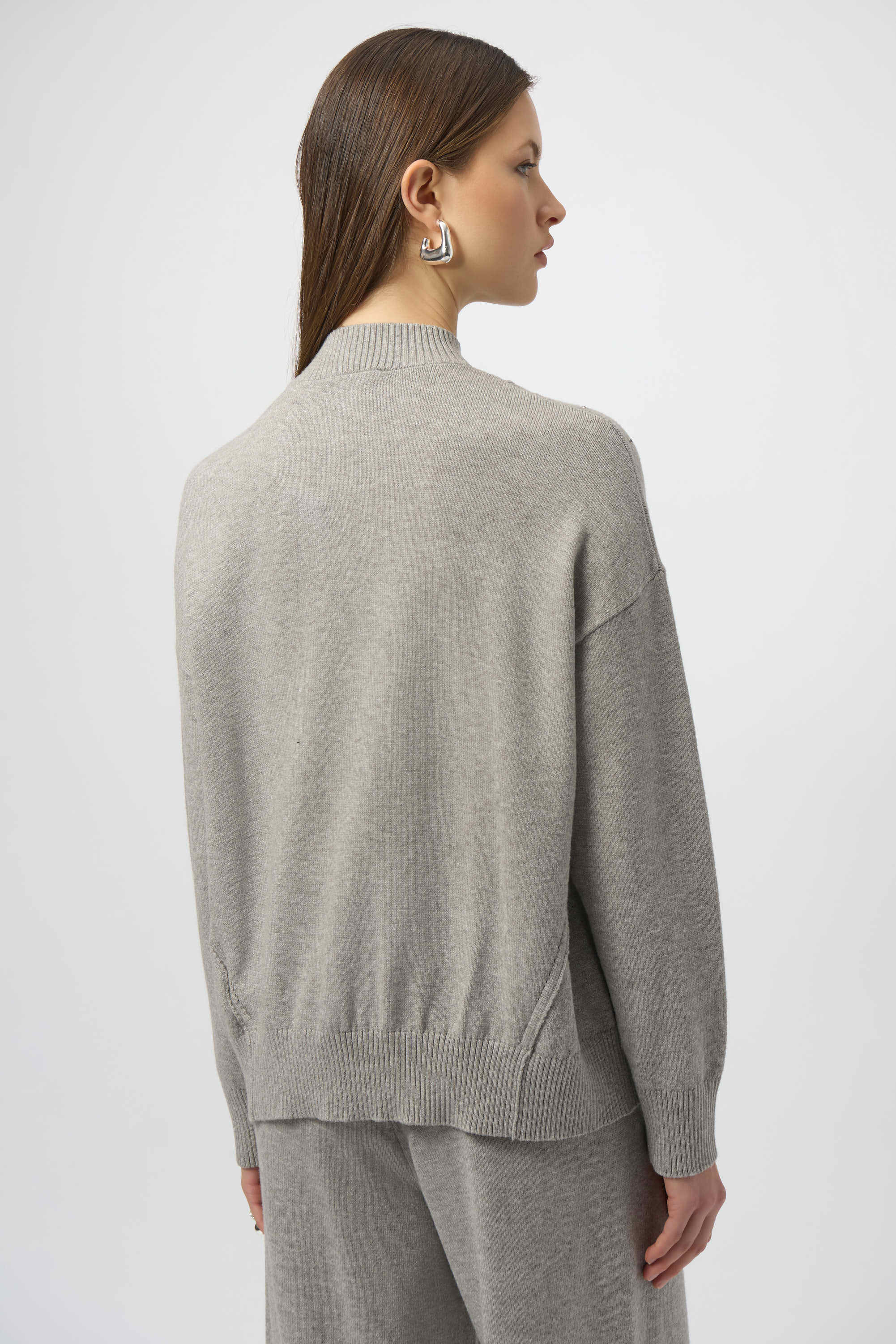 Sweater Knit Mock Neck Pullover with Rhinestones
