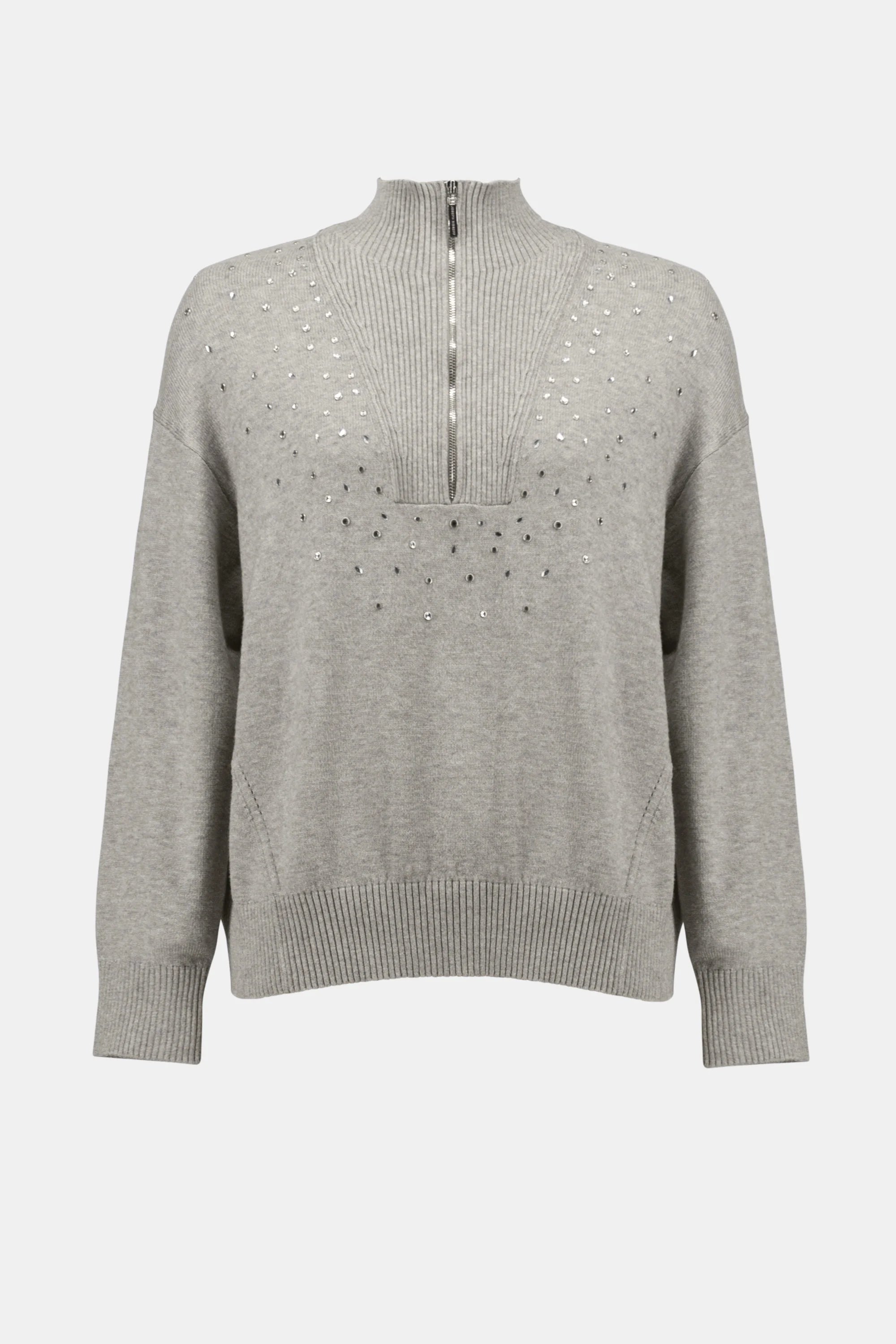 Sweater Knit Mock Neck Pullover with Rhinestones