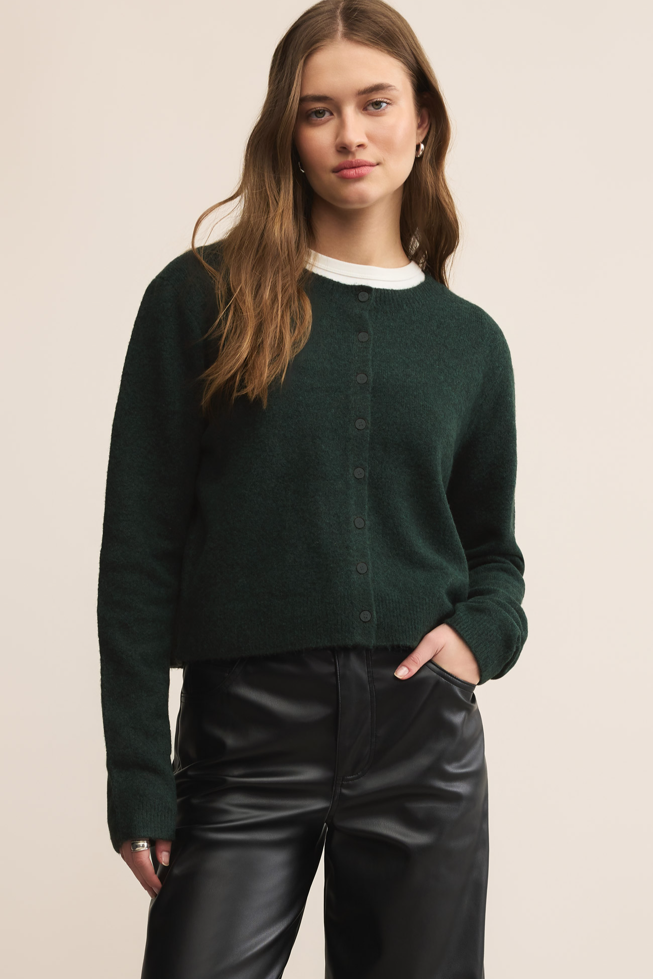 Cardigan Women's crew neck long sleeve cropped