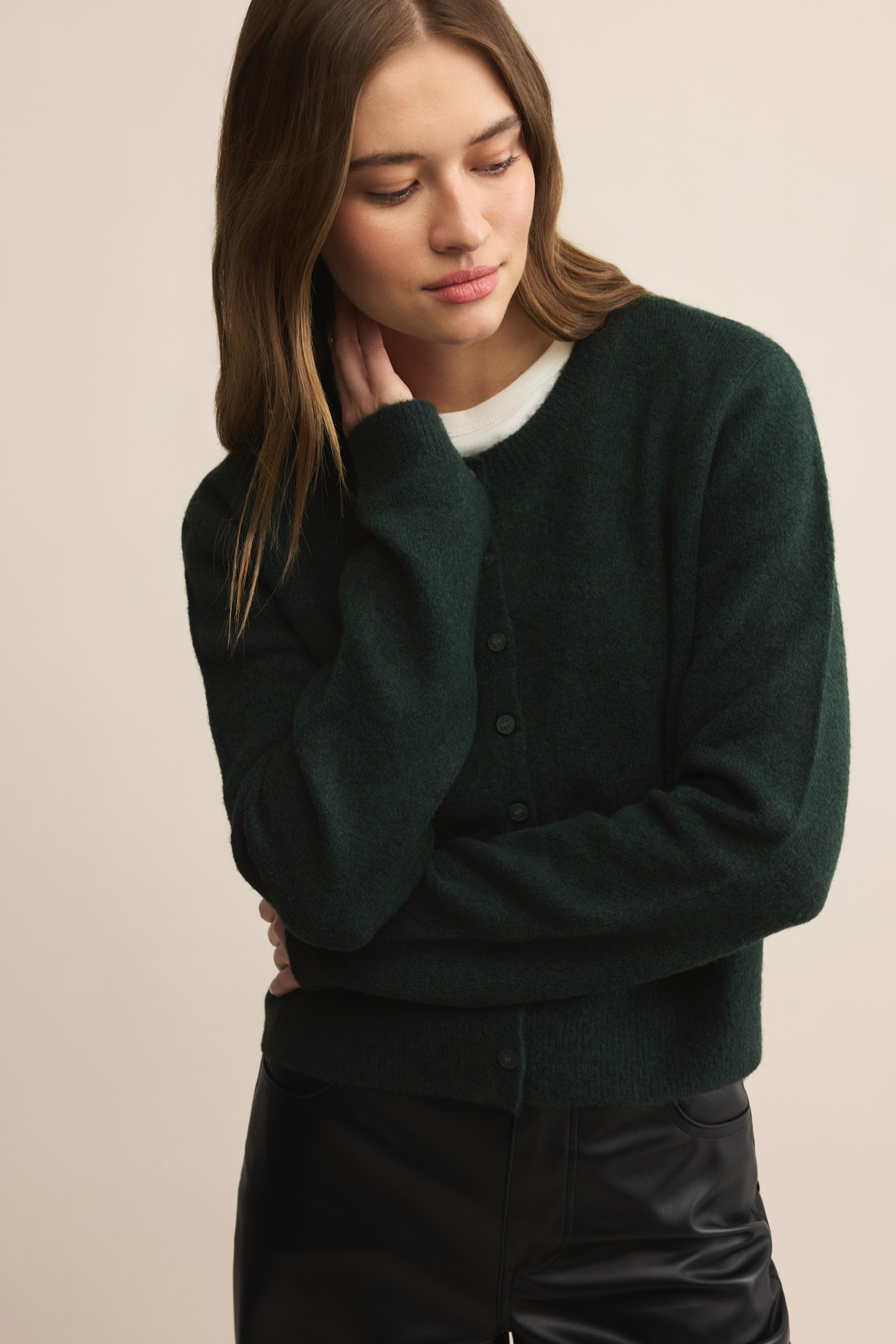 Cardigan Women's crew neck long sleeve cropped