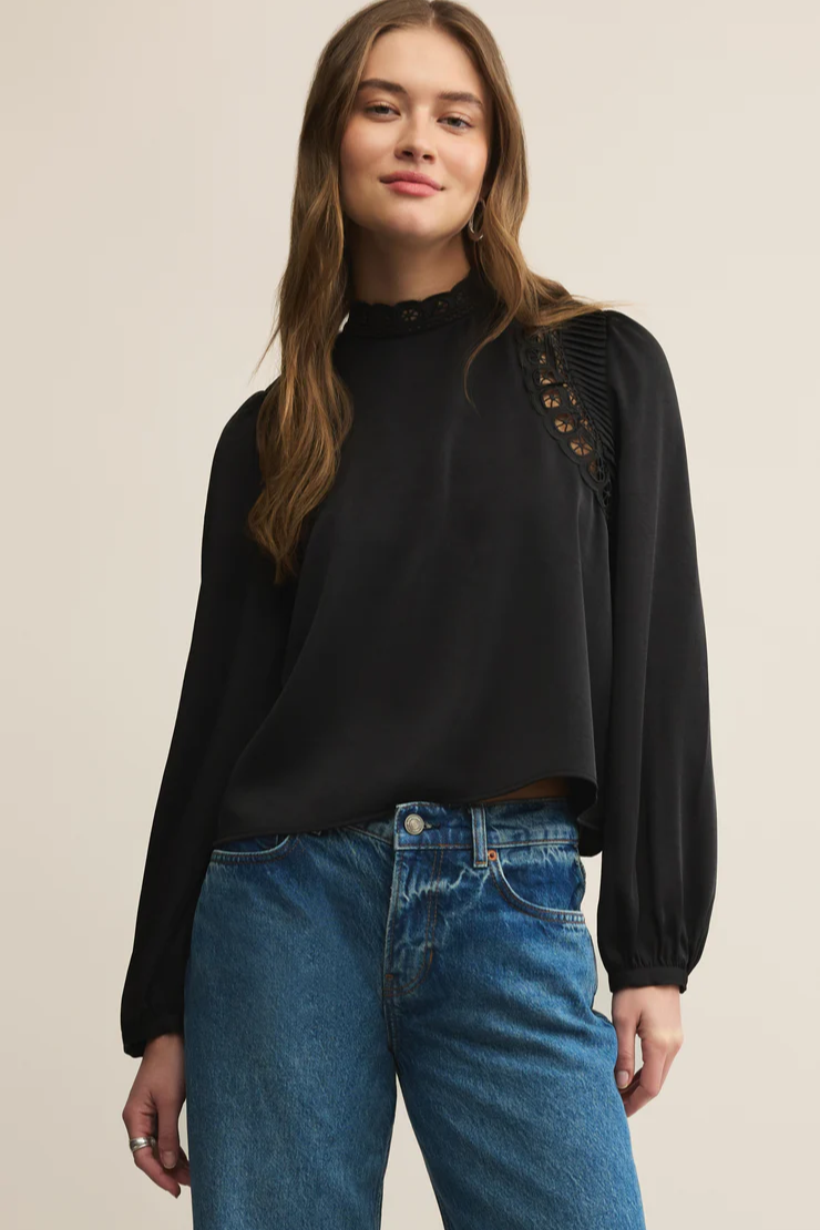 Silvana Mock Neck Embroidered Top
