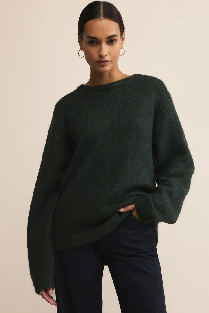Crew-neck women's sweater long sleeve fuzzy