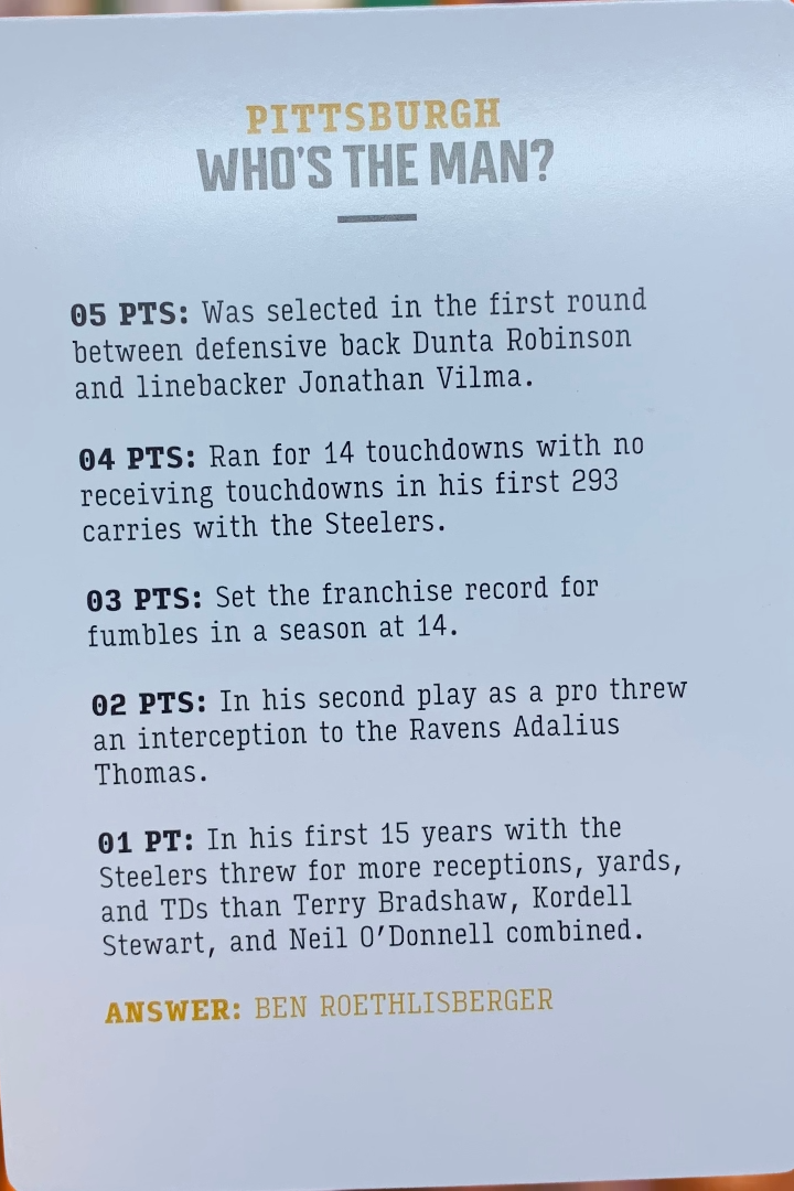 Pittsburgh Who's the Man? Football Edition Trivia Card Game
