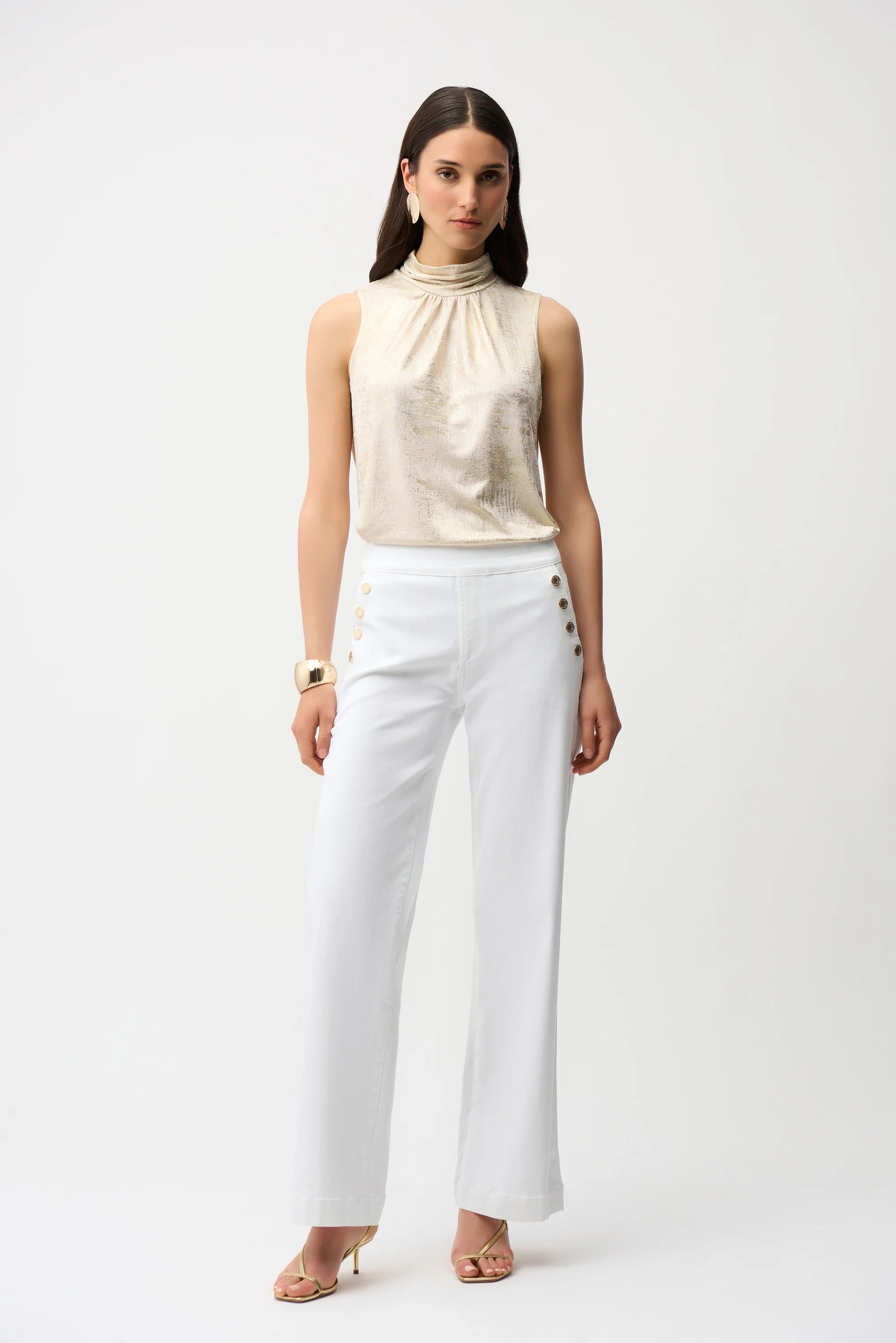 Foiled Knit Straight Sleeveless Top