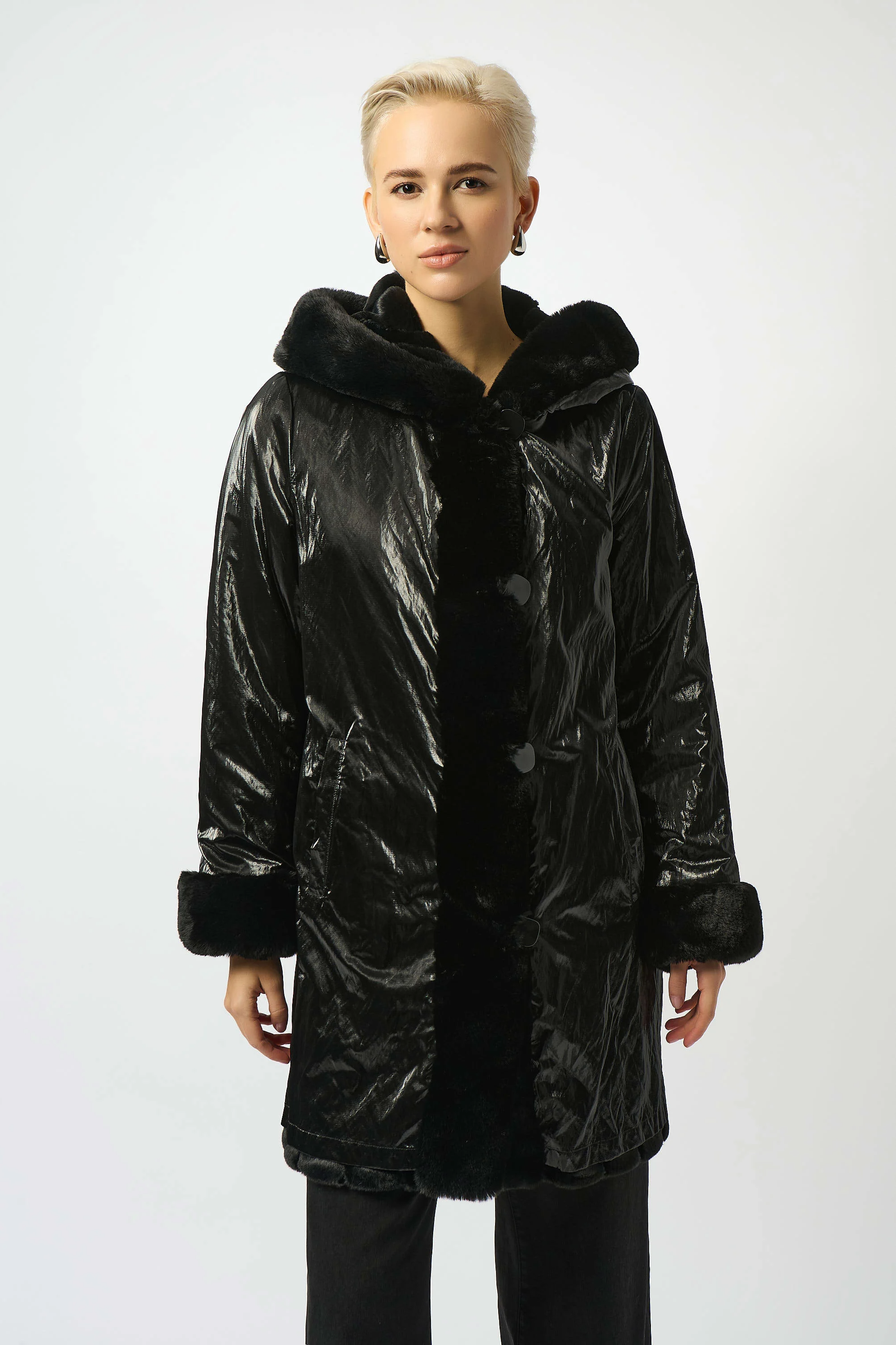 Faux Fur Reversible Hooded Coat