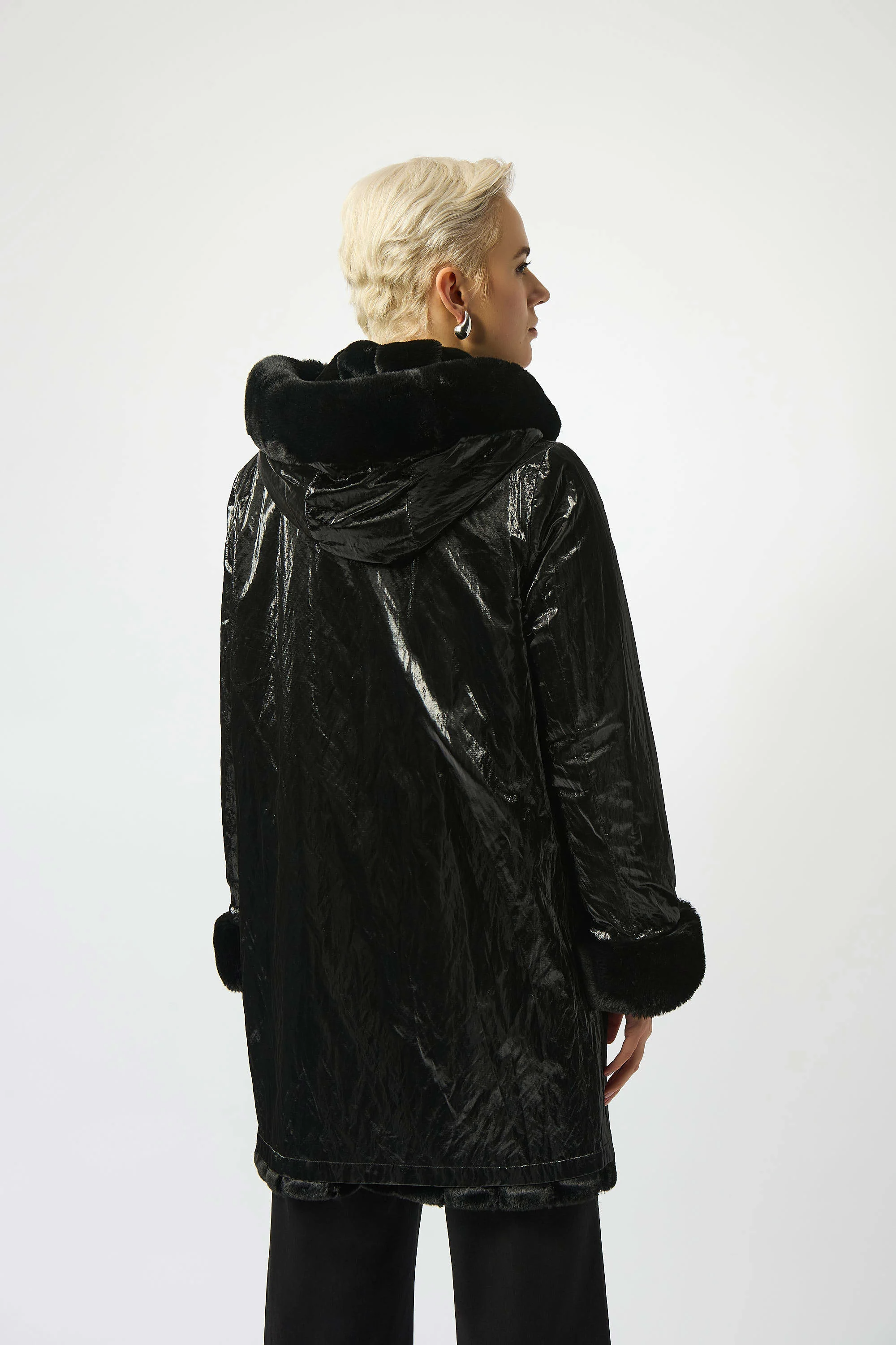 Faux Fur Reversible Hooded Coat